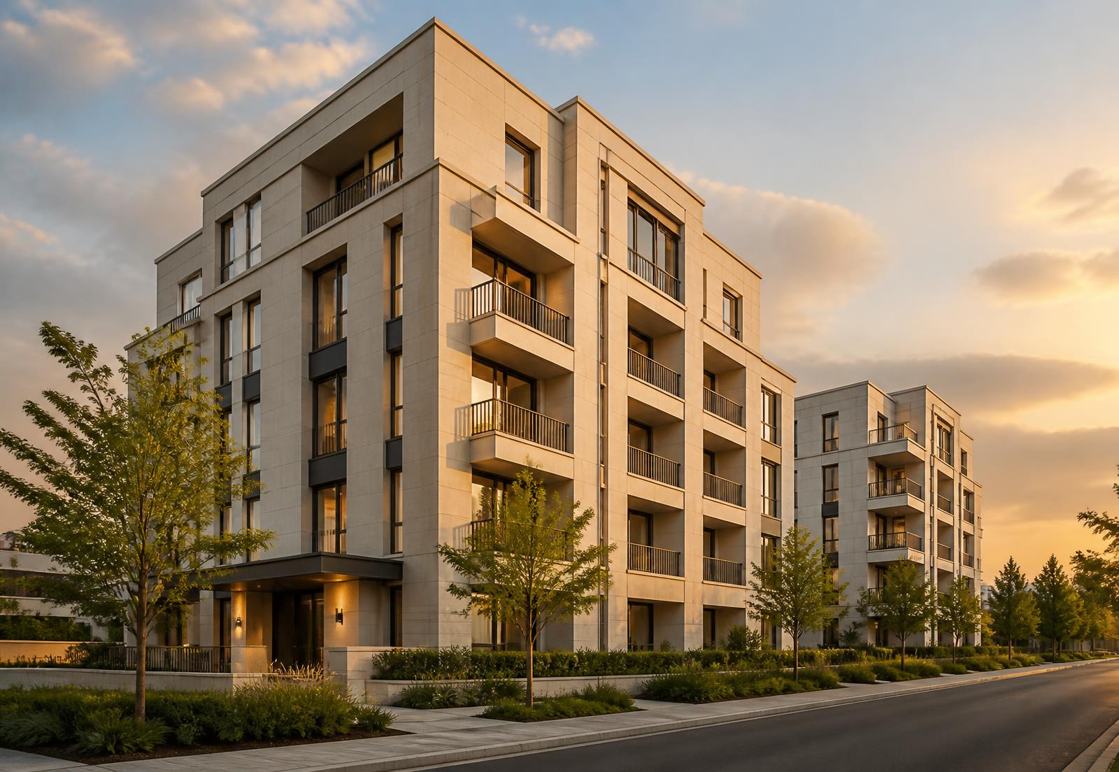 Modern investment residence at golden hour